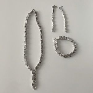 White Gold Crystals Necklace Bracelet Earrings Set